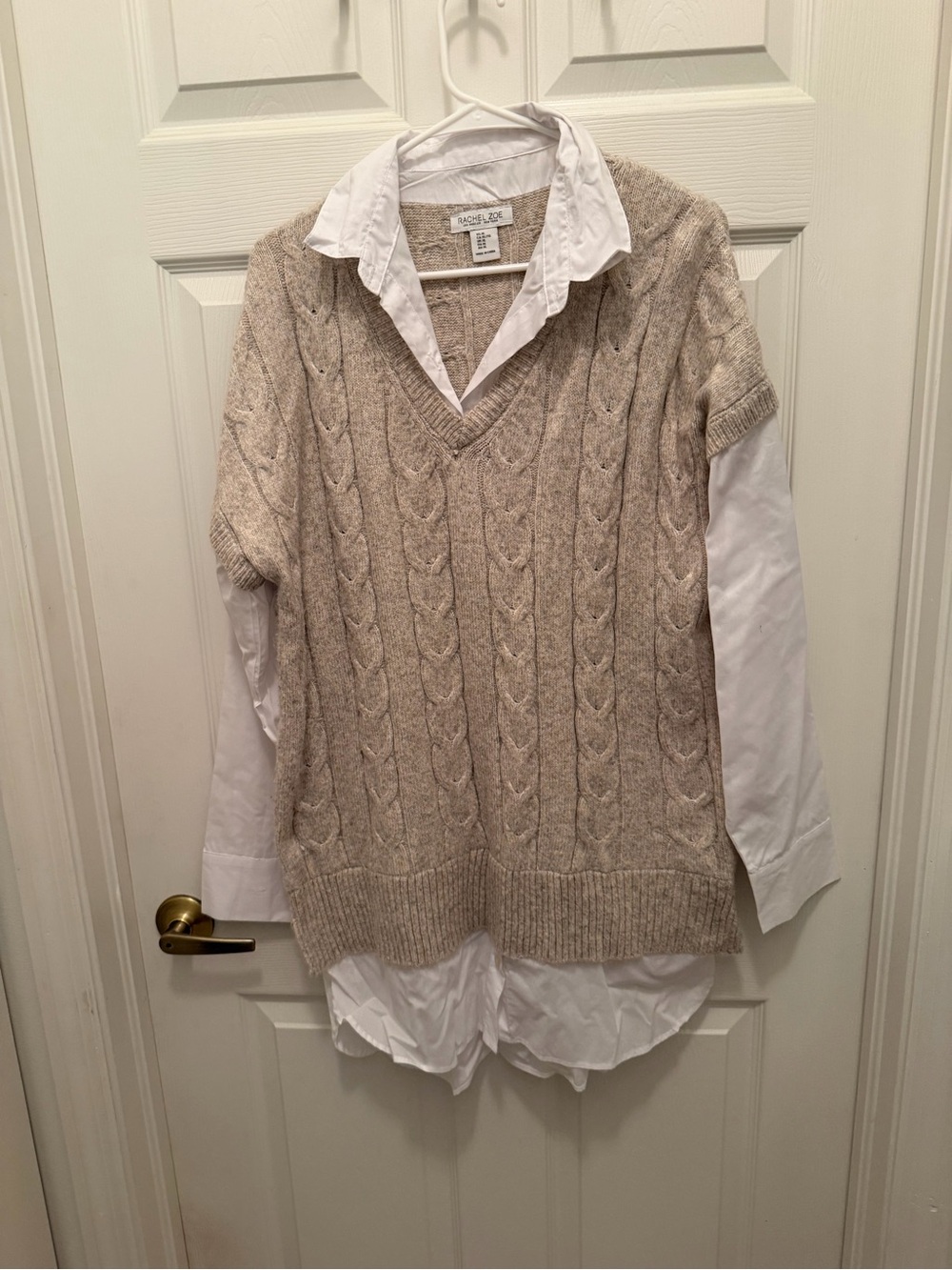 Rachel Zoe Beige Cable Knit V-Neck Mini Dress